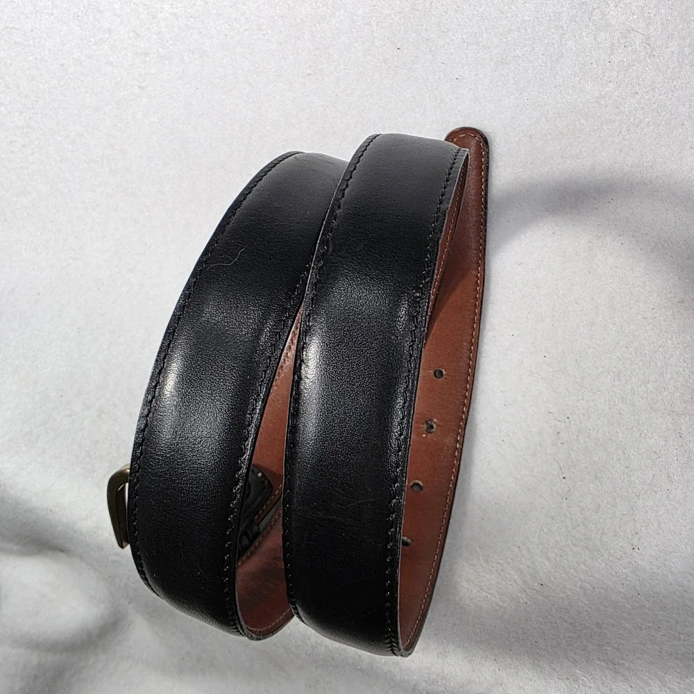 Vintage Johnston & Murphy French Calfskin Dress Belt Size 34 Black Brass USA